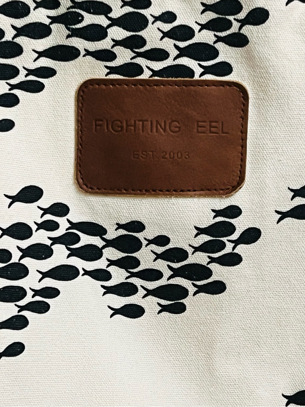 Fighting Eel Reversible White Canvas Tote Bag & Black Tyvek with Fish Print